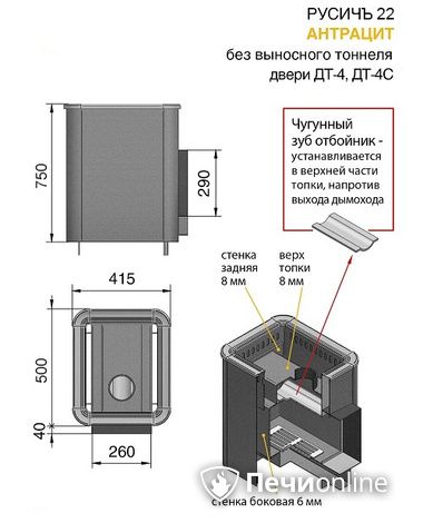 Дровяные печи-каменки Везувий Русичъ Антрацит 22 (ДТ-4С) без выноса в Иркутске