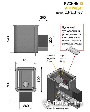 Печь для бани Везувий Русичъ Антрацит 12 (ДТ-3С) в Иркутске