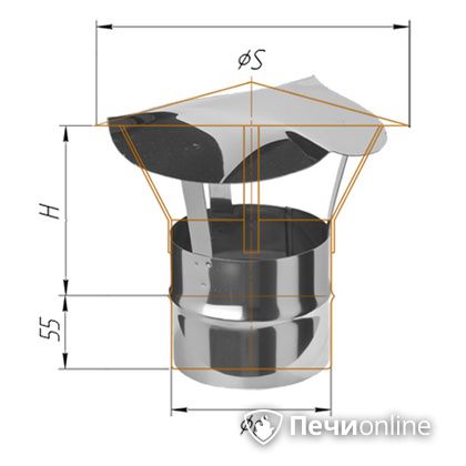 Дымоход Феррум Зонт нержавеющий 0.5 d-115 по воде в Иркутске